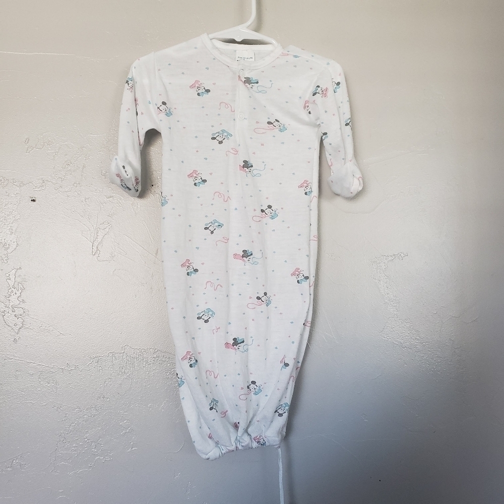 Dundee Vintage Baby One Size Sleep Sack Dress Nightgown White Minnie Mickey 90s